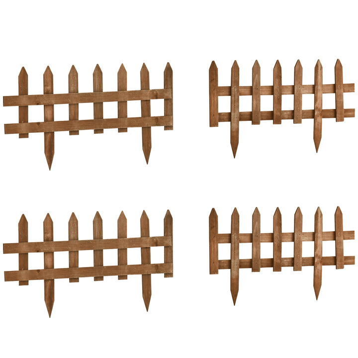 Outsunny Pack of 24 Wooden Border Fences, Garden Fixed Picket Fence for Lawn Edging, Flowerbed, 60L x 1D x 34H cm, Brown