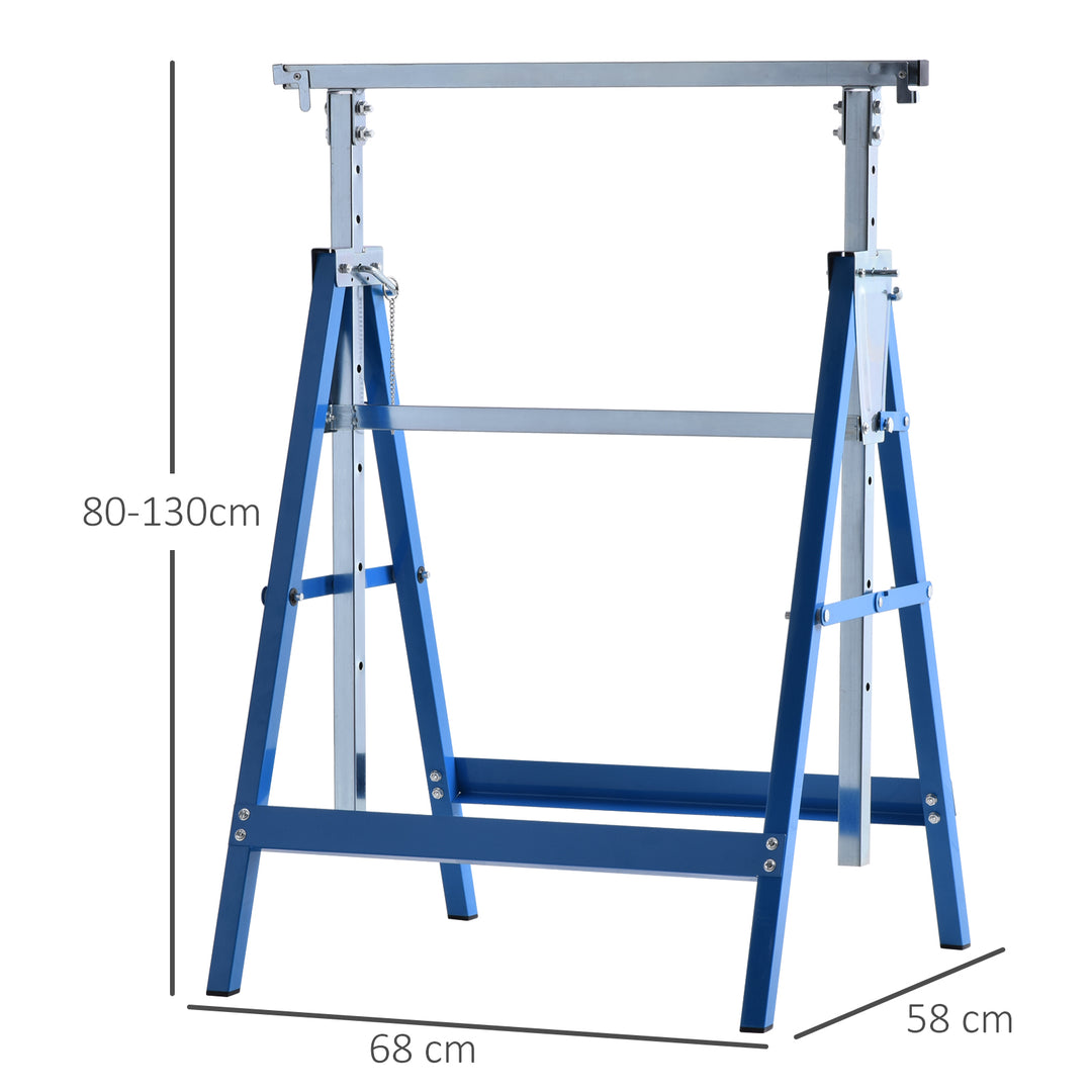 Set of 2 Adjustable Telescopic Builders Trestle, DIY Steel Work Bench Carpenter, Folding Saw Horse Tools Blue