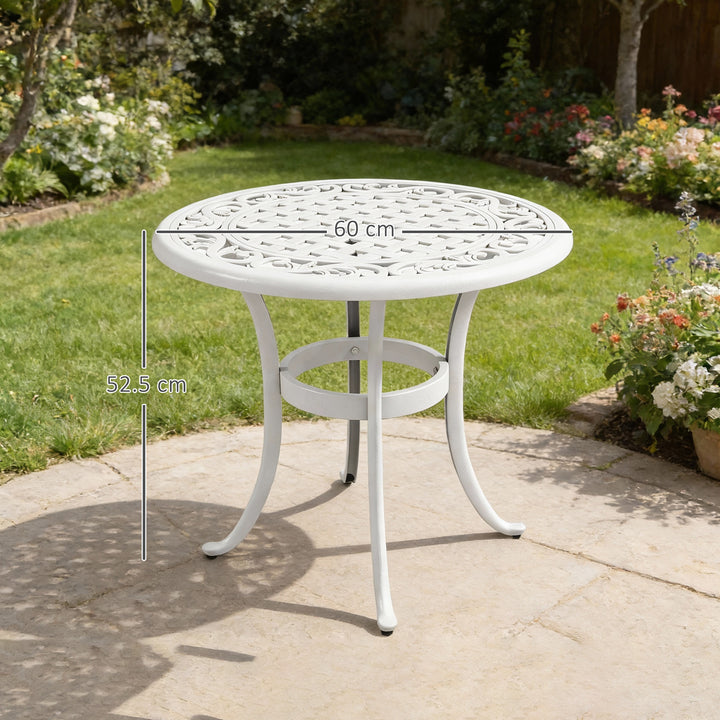 60 cm Round Garden Table, Cast Aluminium Outdoor Patio Table, White