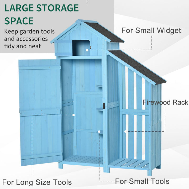 MCL Wooden Shed, Garden Storage Cabinet with Log Store, Waterproof Asphalt Roof and Lockable Door, Narrow Tool Organizer, 130 x 55 x 180 cm