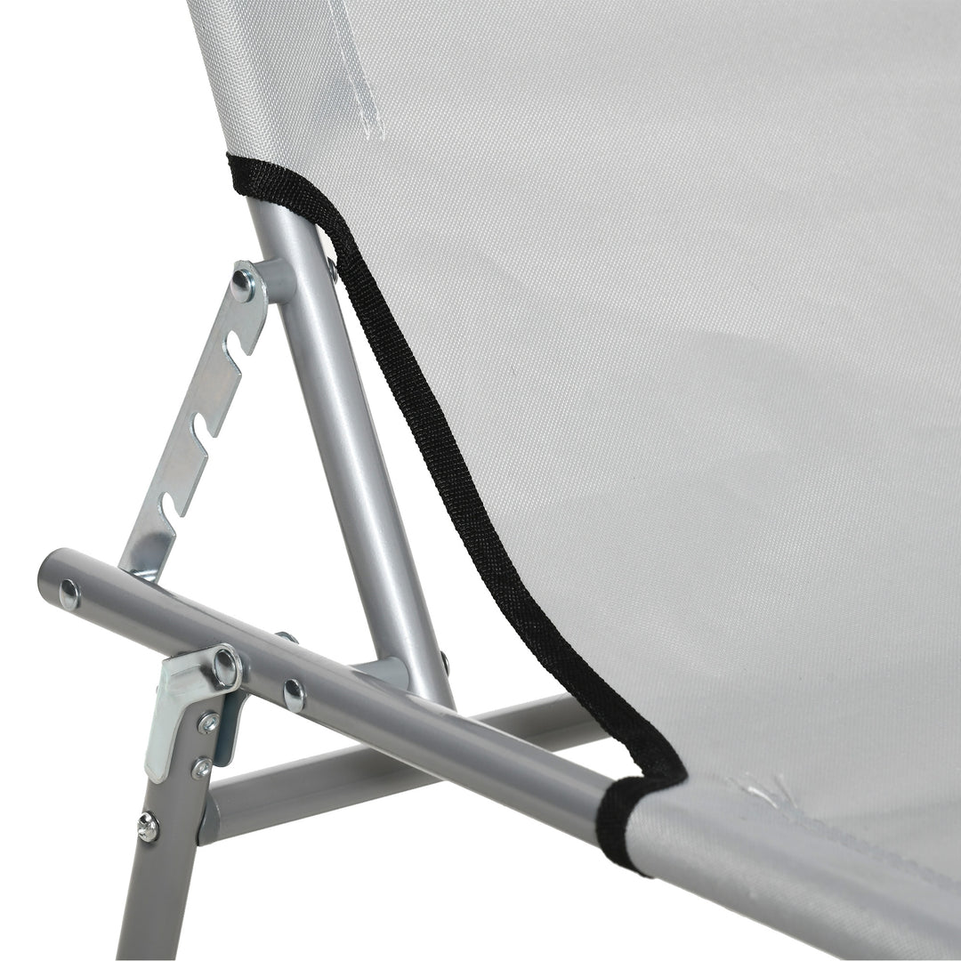 Outsunny Reclining Sun Lounger Set, 2 Foldable Chairs with Canopy, Breathable Mesh Fabric, Adjustable, Light Grey