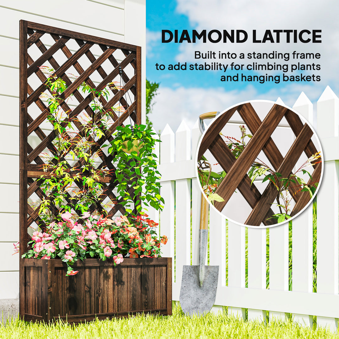 MCL Garden Planter with Trellis, 45L Raised Bed for Climbing Plants, Vines, Flowers, Outdoor Planter Box for Patio, 72.5 x 31.5 x 149.5 cm, Carbonised Finish