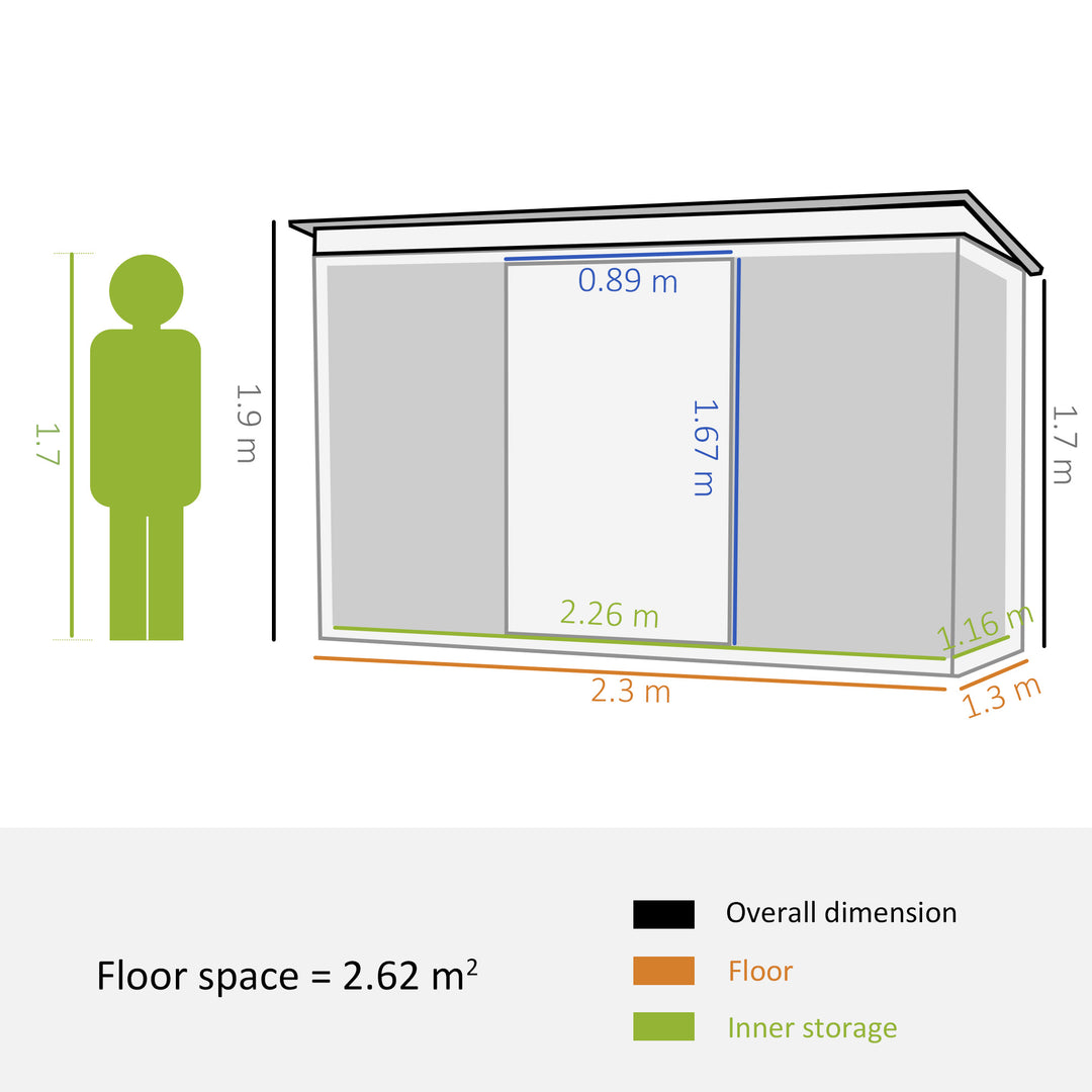 Outsunny 7.6 x 4.3ft Garden Storage Shed w/ Sliding Door Ventilation Window Sloped Roof Gardening Tool Storage Dark Grey