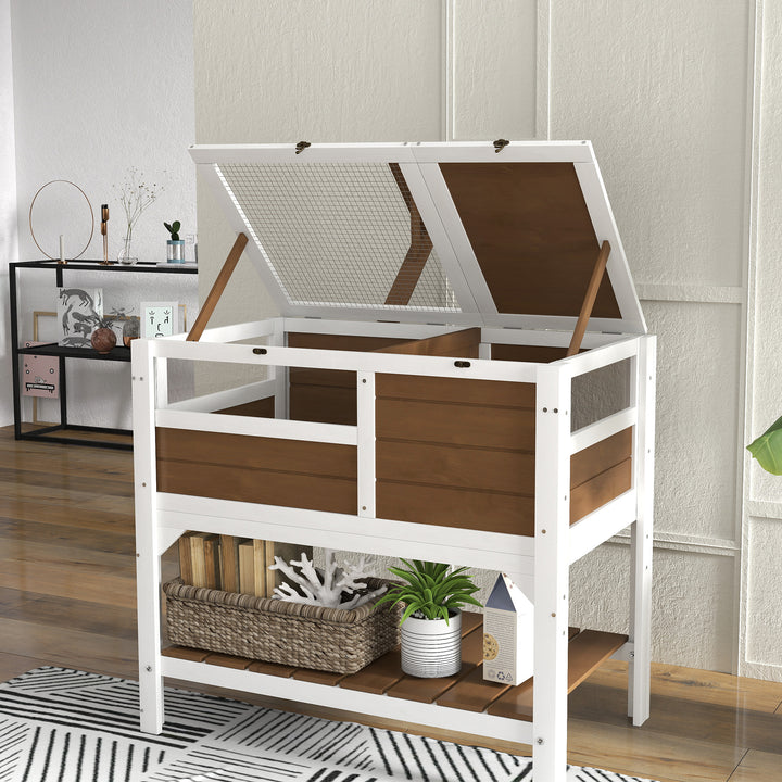Wooden Tortoise House, with Shelter, Run, Shelf, Lamp Holder, Tray - Brown