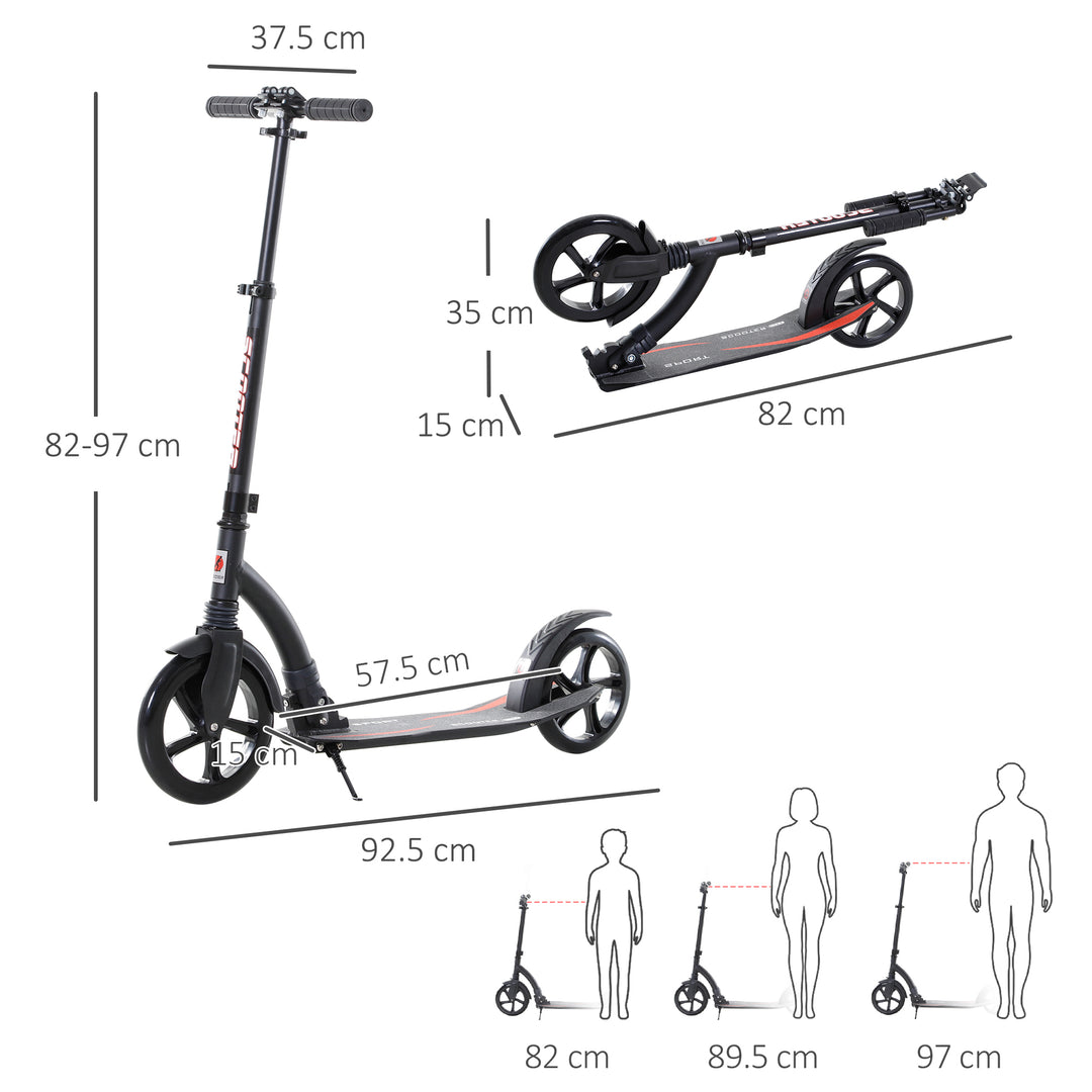 MCL Foldable Kick Scooter with Double Shock Absorption and Big Wheels, Height Adjustable Aluminium Frame Big Wheel Scooter for 14+ Teens Adult - Black