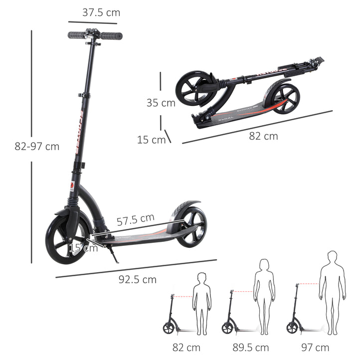 MCL Foldable Kick Scooter with Double Shock Absorption and Big Wheels, Height Adjustable Aluminium Frame Big Wheel Scooter for 14+ Teens Adult - Black