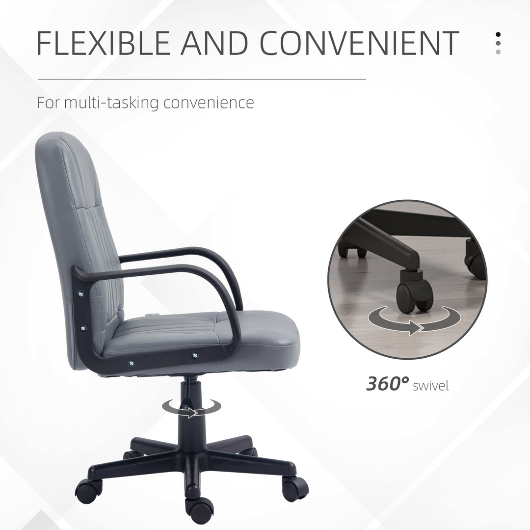 Office Chair, PU Leather Computer Desk Chair with Adjustable Height, Swivel Wheels for Home Office Work Study, Grey