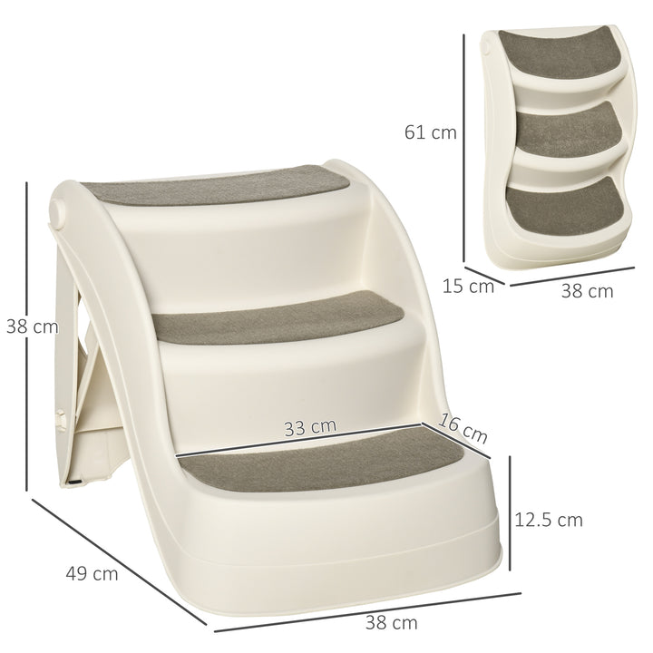 MCL Foldable Pet Stairs Portable Dog Steps 3-Step Design with Non-slip Mats for High Beds, Sofas, 49 x 38 x 38 cm, Cream