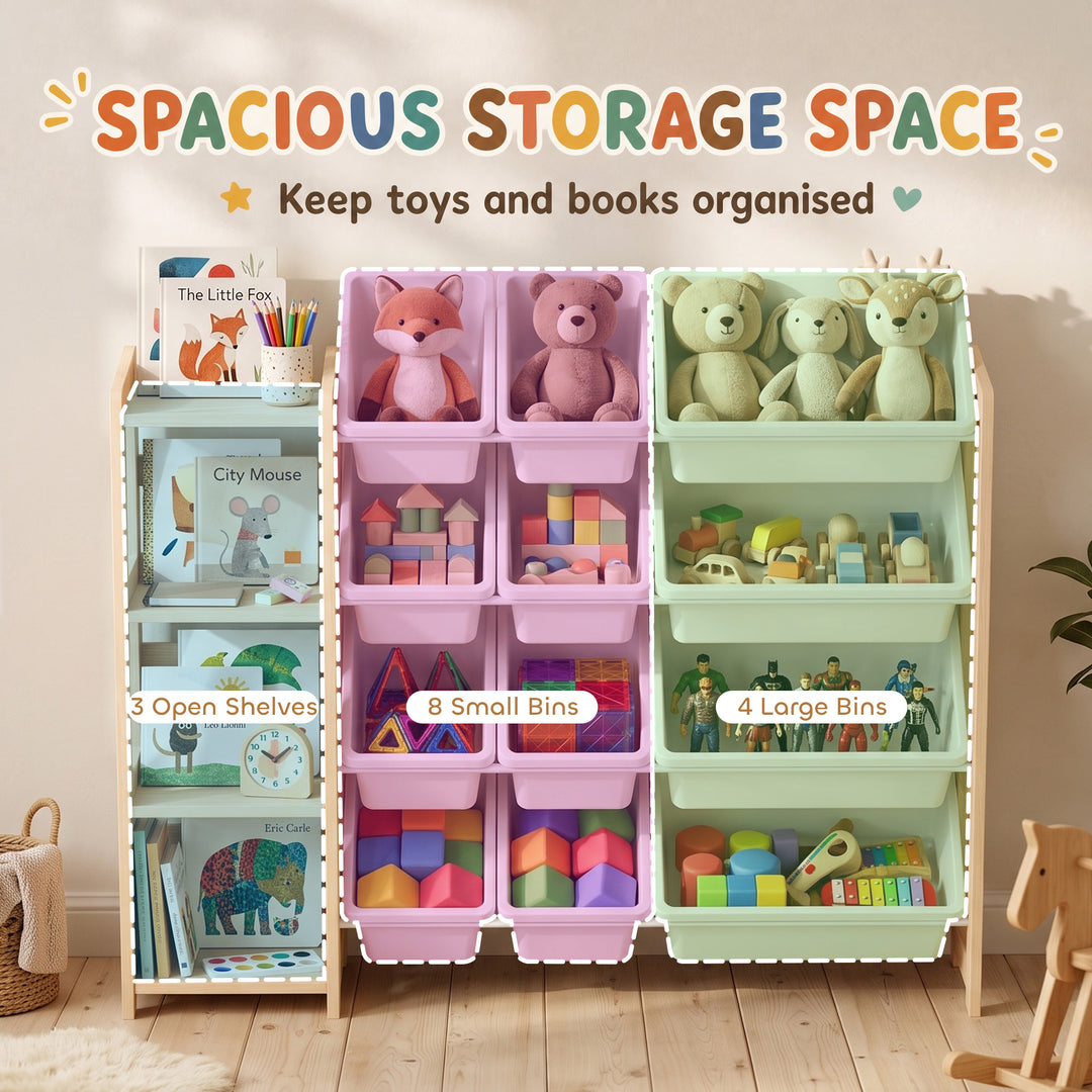 Toy Storage Organiser with 3 Shelves and 12 Bins, Wooden Toy - view 4