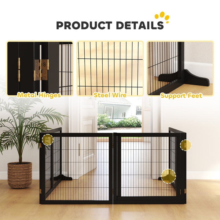 Wooden Pet Gate, Freestanding Dog Security Barrier with Two Support Fe