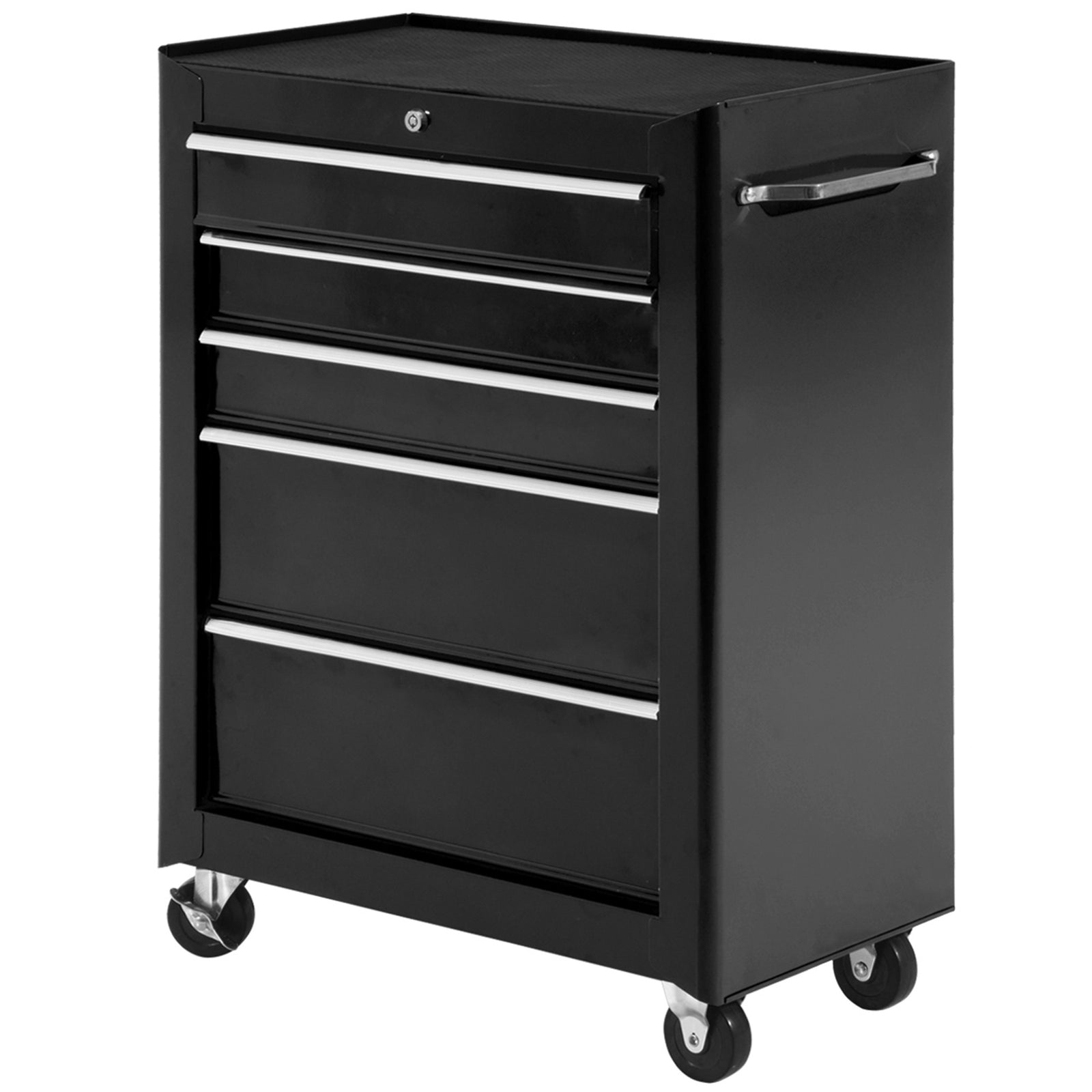 5-Drawer Tool Chest, Lockable Steel Tool Storage Cabinet with Wheels and Handle Tool Box for Garage, Workshop, Black
