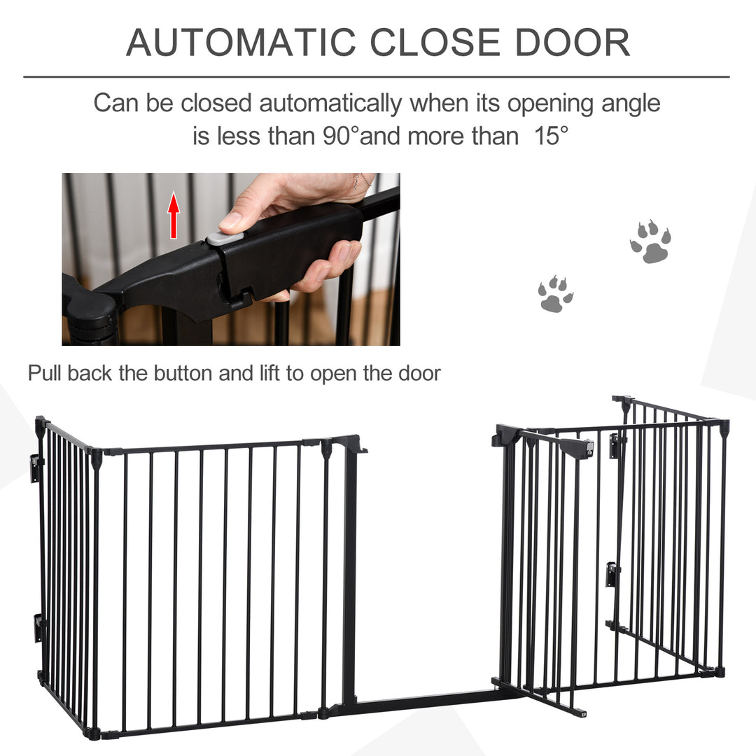5 Panels Pet Playpen Metal Fence w/ Walk Through Door - Black