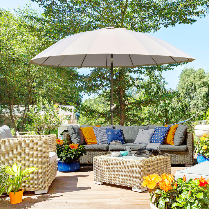 2.5m Shanghai Garden Parasol Umbrella with Crank & Tilt, Adjustable Outdoor Sun Shade, Off-White