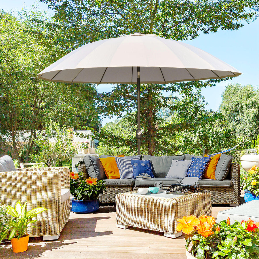 2.5m Shanghai Garden Parasol Umbrella with Crank & Tilt, Adjustable Outdoor Sun Shade, Off-White