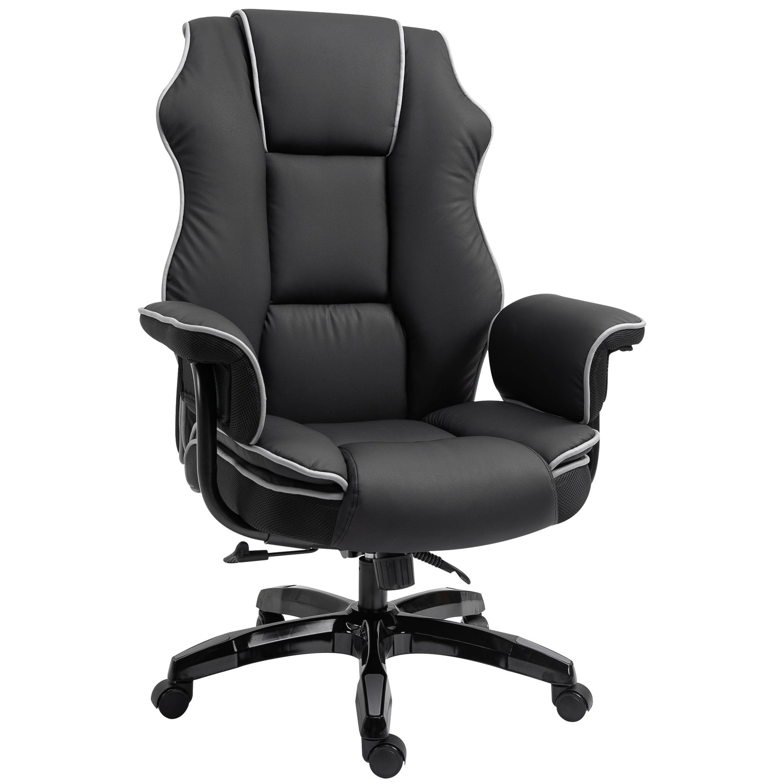Faux Leather Executive Office Chair, with Contrast Piping - Black/White