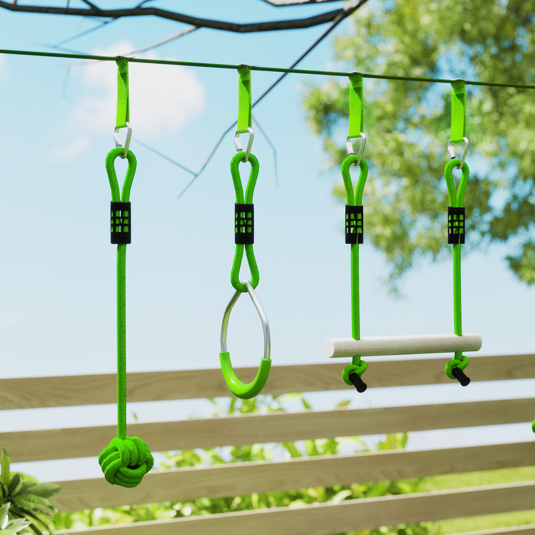 AIYAPLAY Obstacle course for Kids, with 10-Piece Slackline Kit with Monkey Bars, Gym Rings, Rope Ladder, Nest Swing, Hanging Tray