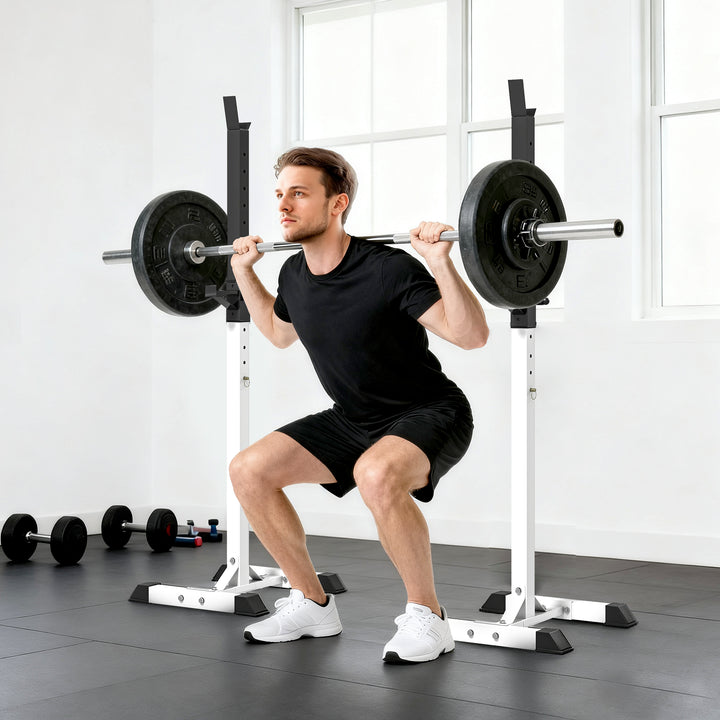 MCL Heavy Duty Weight Bar Barbell Squat Stand Barbell Rack Spotter, for Home, Gym - Black