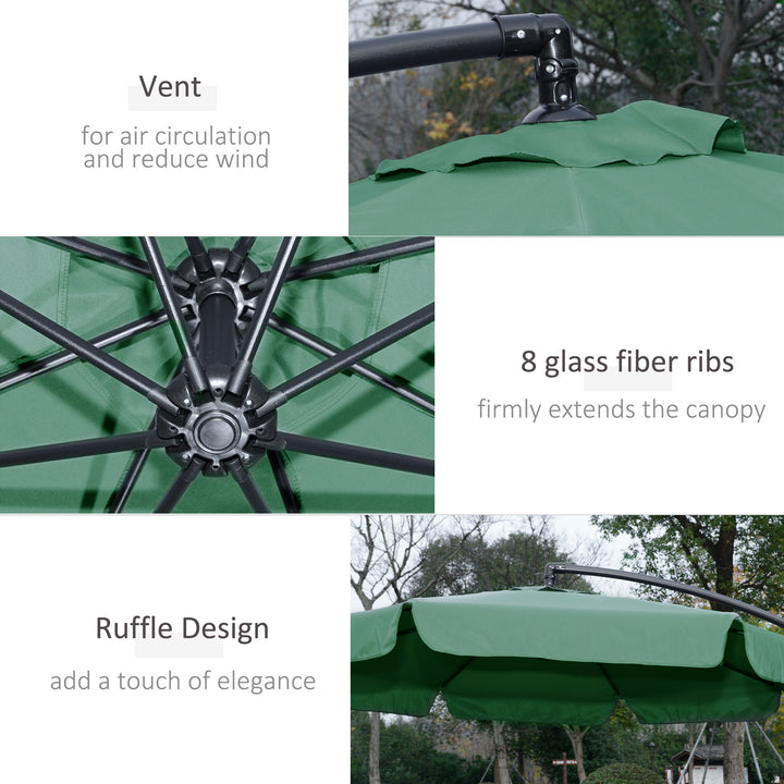 MCL 2.7m Garden Parasol Cantilever Umbrella with Crank Handle and Cross Base for Outdoor, Hanging Sun Shade, Green