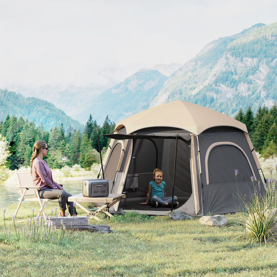 Instant Pop Up Camping Tent, 2/3/4 Person Easy Setup Dome Family Tent with Vestibule, Rainfly, 4 Mesh Windows & 2 Doors, Hexagonal Design, Waterproof & UV Protected, Dark Grey