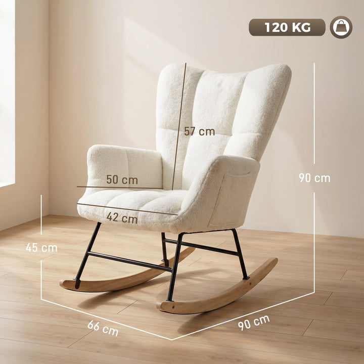 Rocking Chair, Teddy Fleece Rocker Chair with Tufted Wingback, Side Po