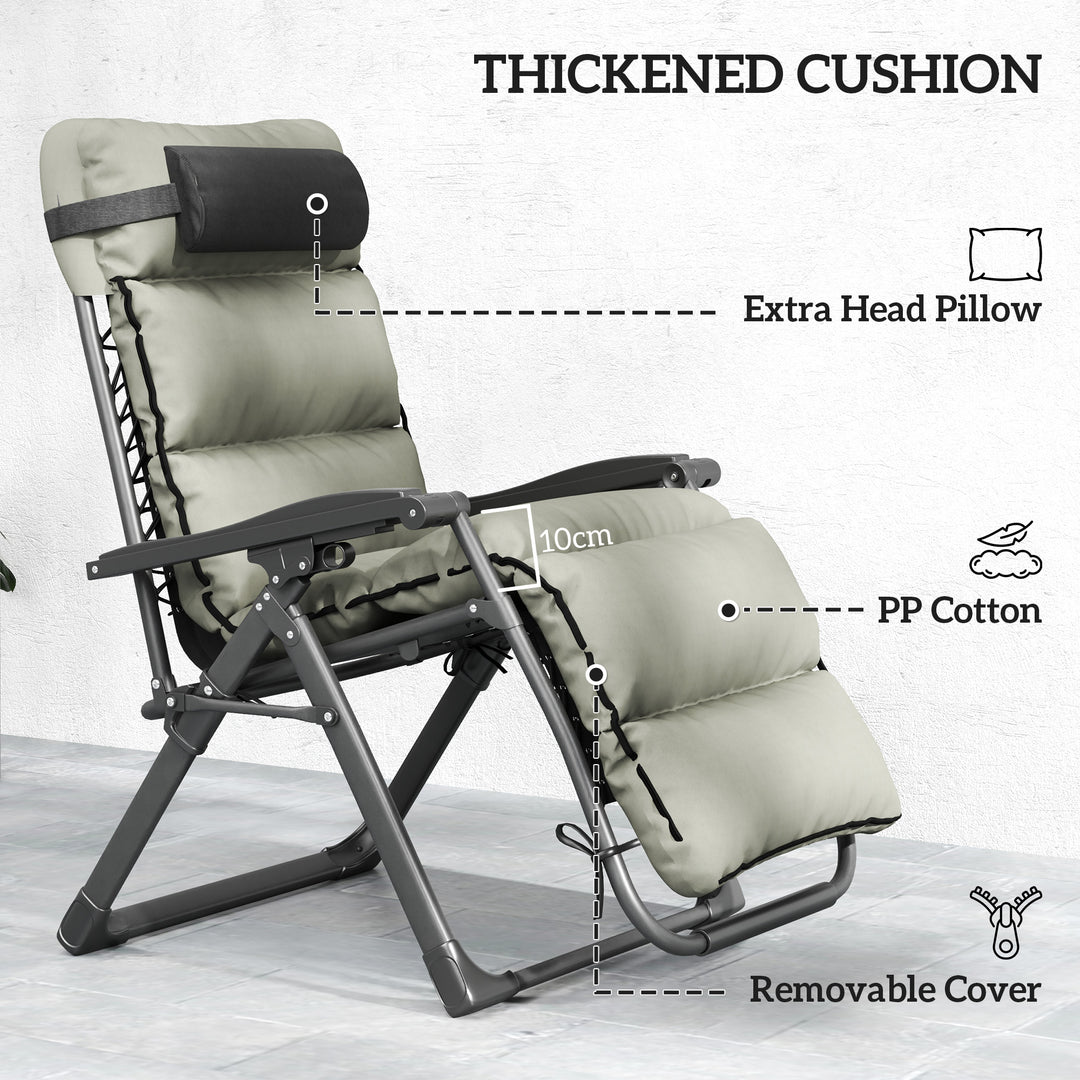 Set of Two Reclining Sun Loungers, with Cushion - Grey