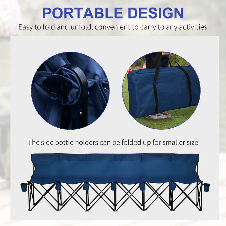 6 Seater Folding Camping Chair with Cup Holder & Carry Bag - Blue