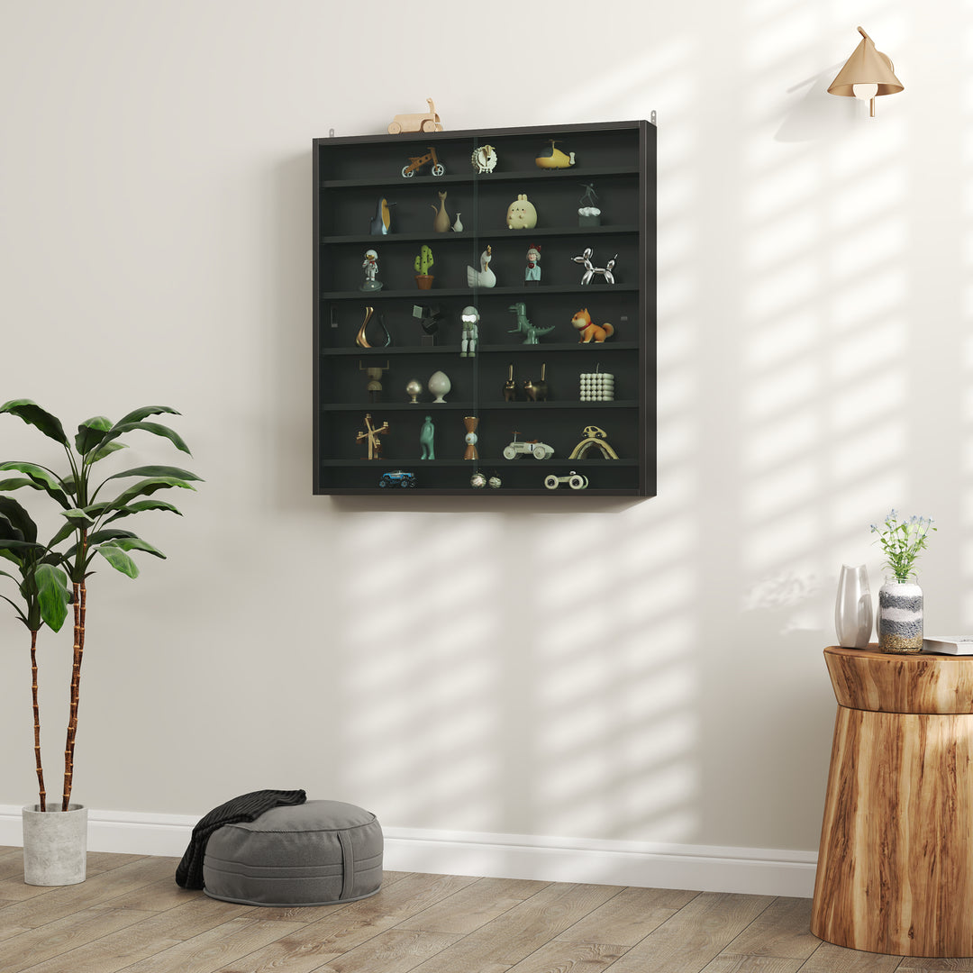 Six Shelf Display Cabinet, with Glass Doors - Black