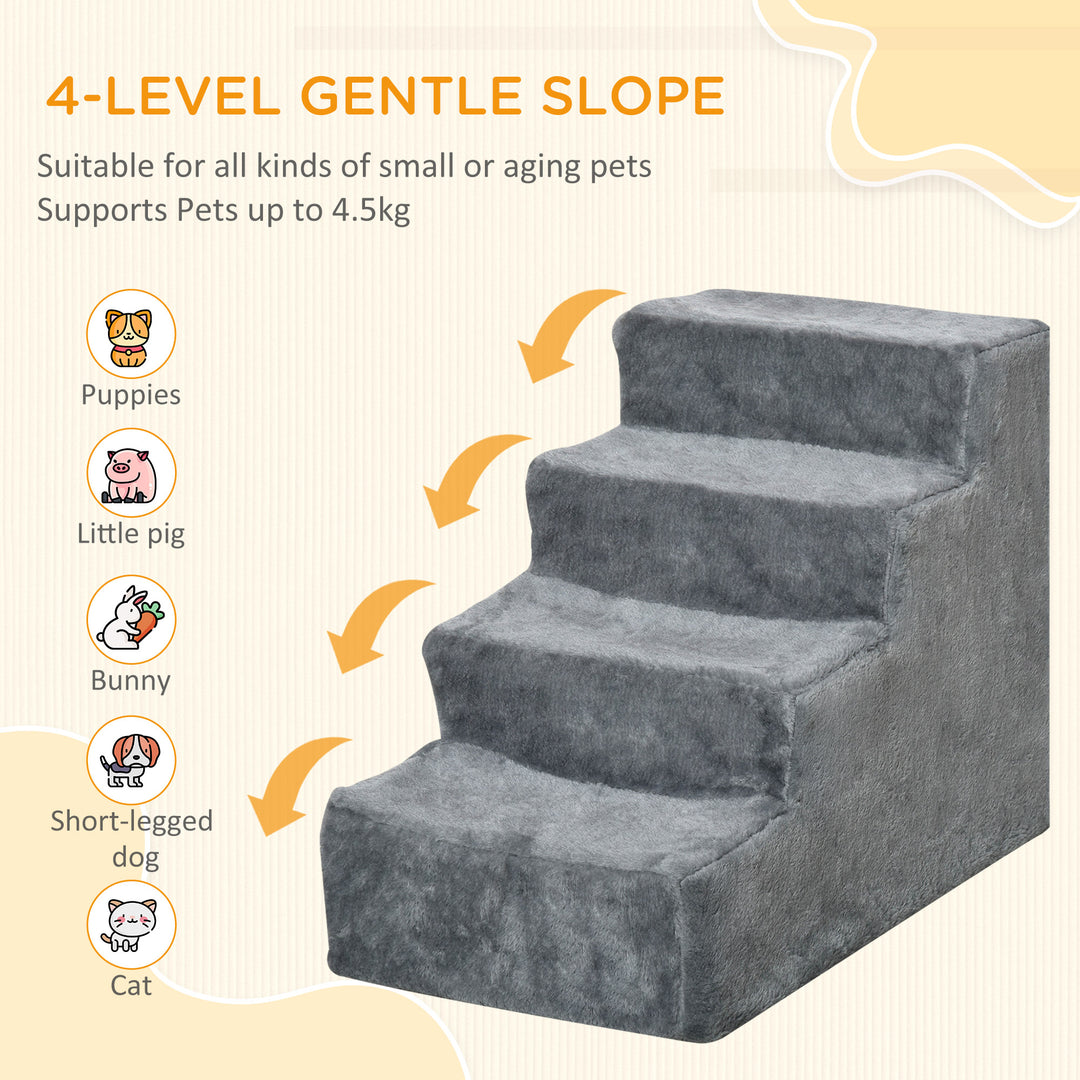 Four-Step Dog Stairs, with Washable Plush Cover, for High Bed Sofa, Dog Stairs for Small Dog and Cat - Light Grey