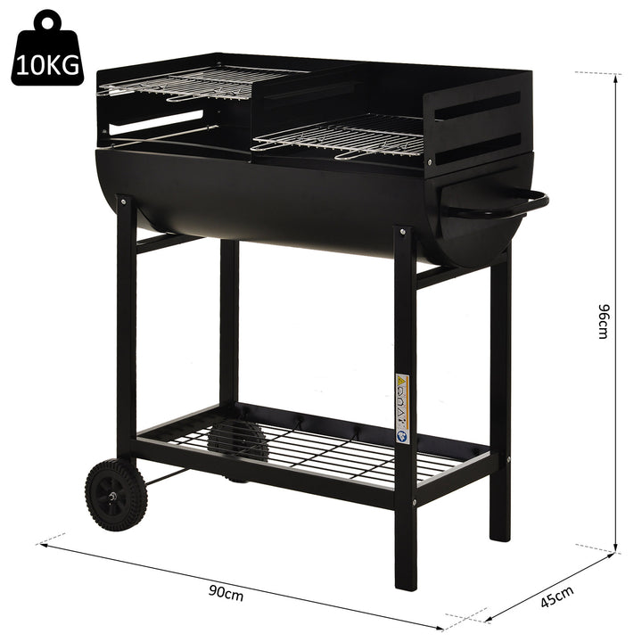 Outsunny Charcoal Barbecue Grill Garden BBQ Trolley w/ Dual Grill, Adjustable Grill Nets, Heat-resistant Steel, Wheels, Black | Aosom UK