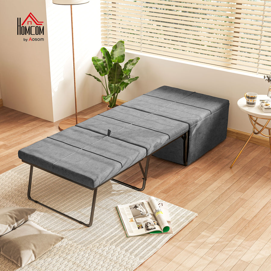 Folding Bed with Linen Sponge Mattress and Dust Cover, Foldable Guest Bed Compact Single Bed with Metal Frame, 69 x 181.5 cm, Grey
