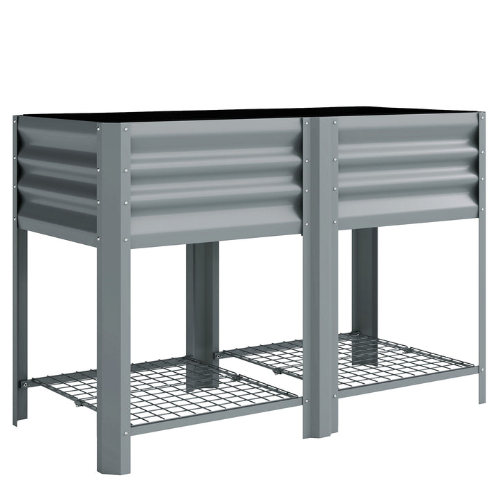 Raised Garden Bed with Storage Shelf Steel Elevated Planter Box with L