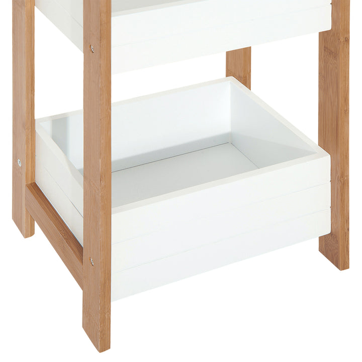 HOMCOM Bamboo Bathroom Caddy: Tiered Organiser for Compact Spaces, Shower Shelving Unit | Aosom UK