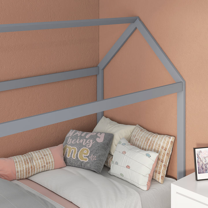 Single Bed Frame, House Scandinavian Style Wooden Bed Frame for 90W x 190Dcm Mattress, Pine Wood Bed Base, Grey