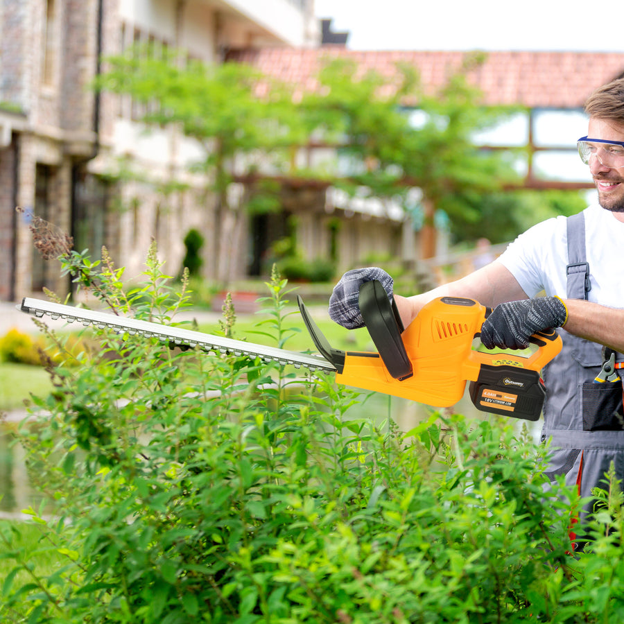 20" Cordless Hedge Trimmer, 21V Electric Hedge Cutter with 51cm Dual Action Blade, 2 x 4000mAh Batteries and Brushless Motor for Garden Branches, Shrubs, Twigs, Orange
