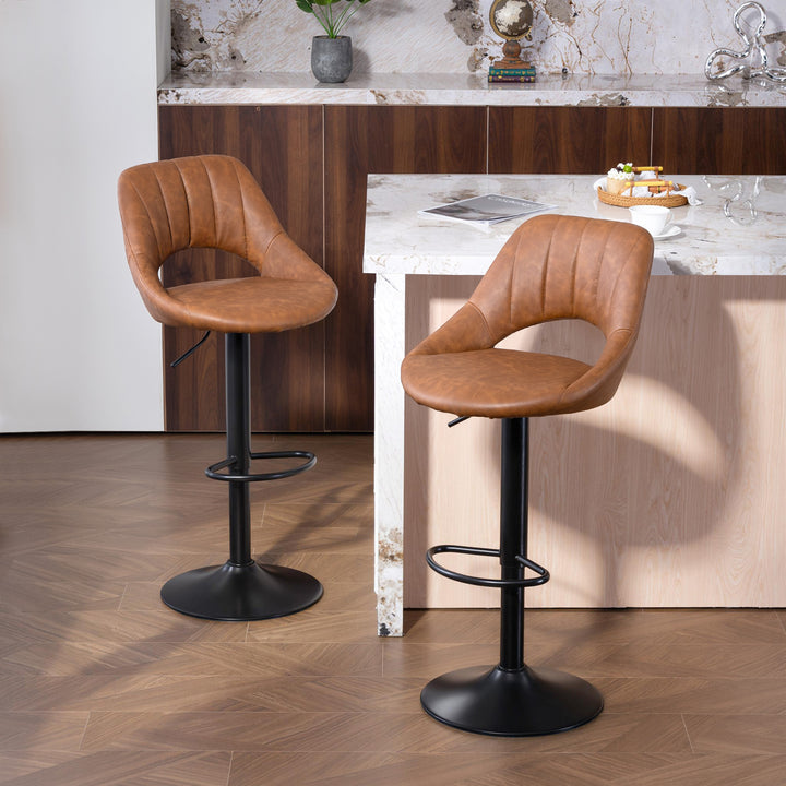 Bar Stools Set of 2, PU Leather Swivel Barstools with Backrest and Foo