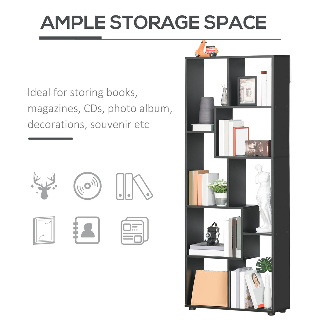 HOMCOM 8-Tier Bookshelf: Freestanding Melamine Display Unit, Anti-Tip Pads, Modern Black Grid Storage Stand | Aosom UK