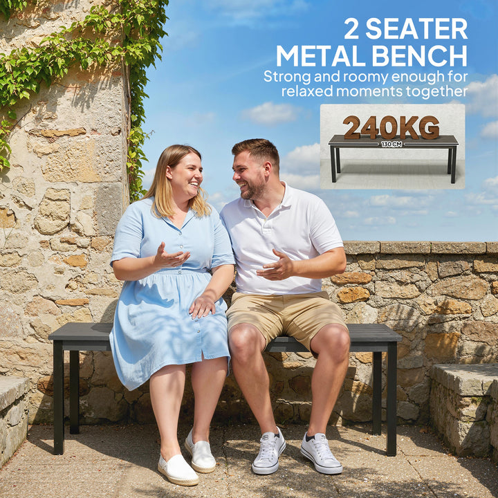 2 Seater Garden Bench, Outdoor Bench Loveseat with Wood-Effect Slatted