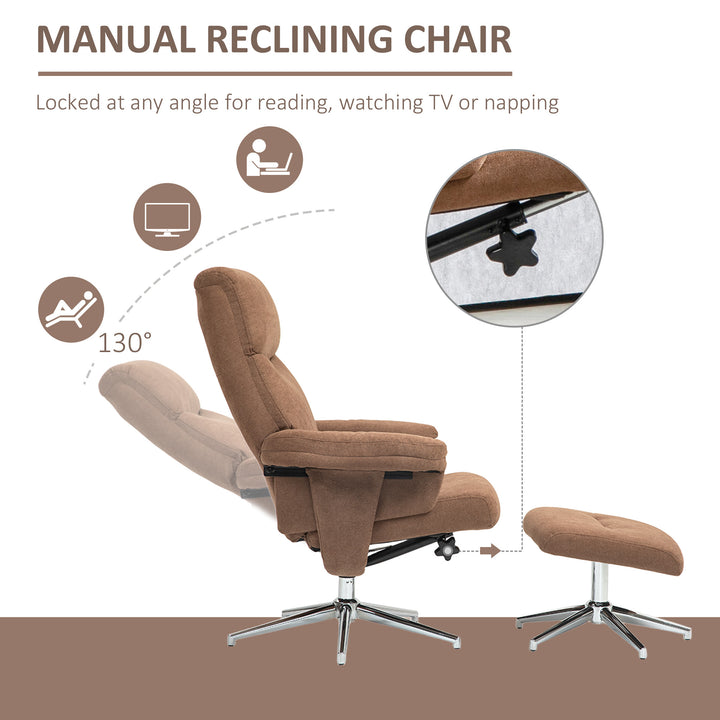 Velvet-Feel Recliner Chair and Ottoman - Light Brown