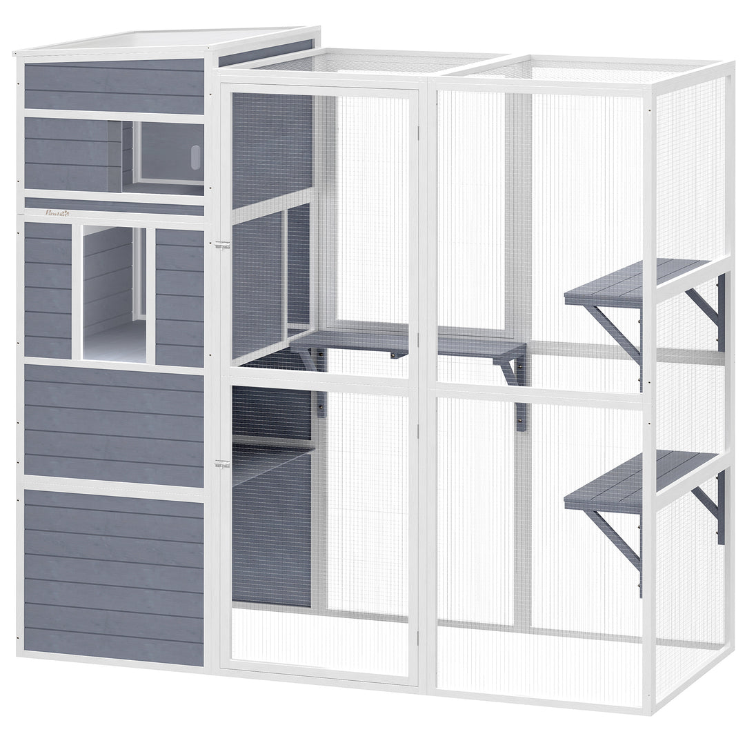 4-Tier Wooden Catio Cat Outdoor Enclosure with Sun Roof, Resting Rooms, 3 Platforms, Window Outdoor Indoor