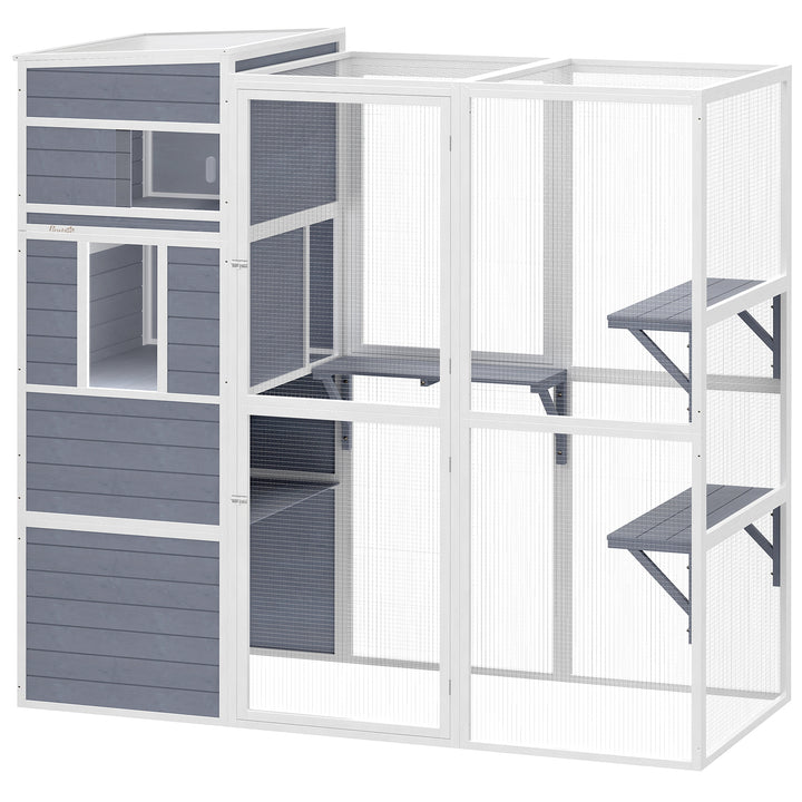4-Tier Wooden Catio Cat Outdoor Enclosure with Sun Roof, Resting Rooms, 3 Platforms, Window Outdoor Indoor