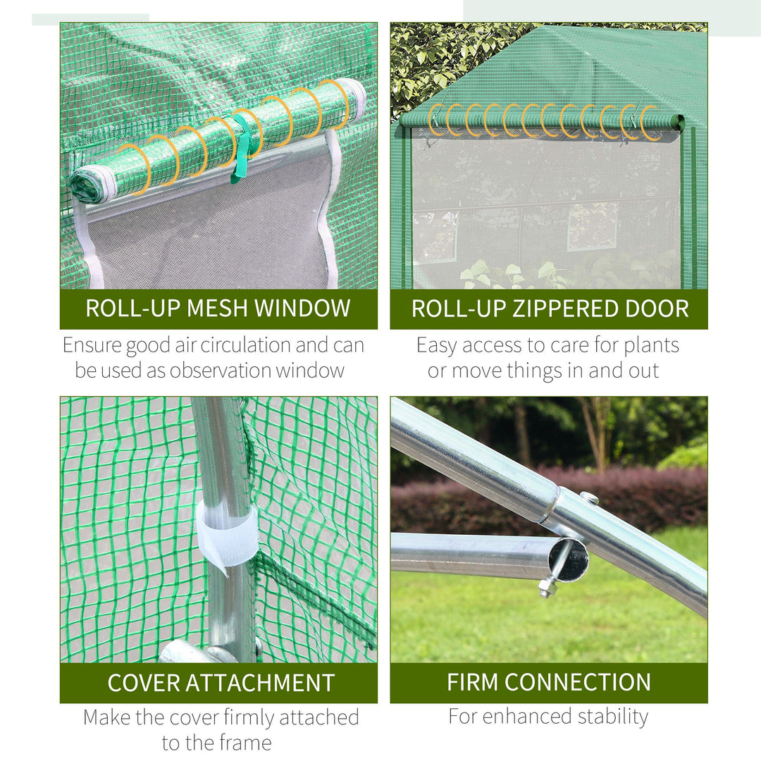 MCL Walk-in Polytunnel Garden Greenhouse, Outdoor Mesh Door Greenhouse with PE Cover and 6 Windows, 4.5 x 3 x 2m, Green