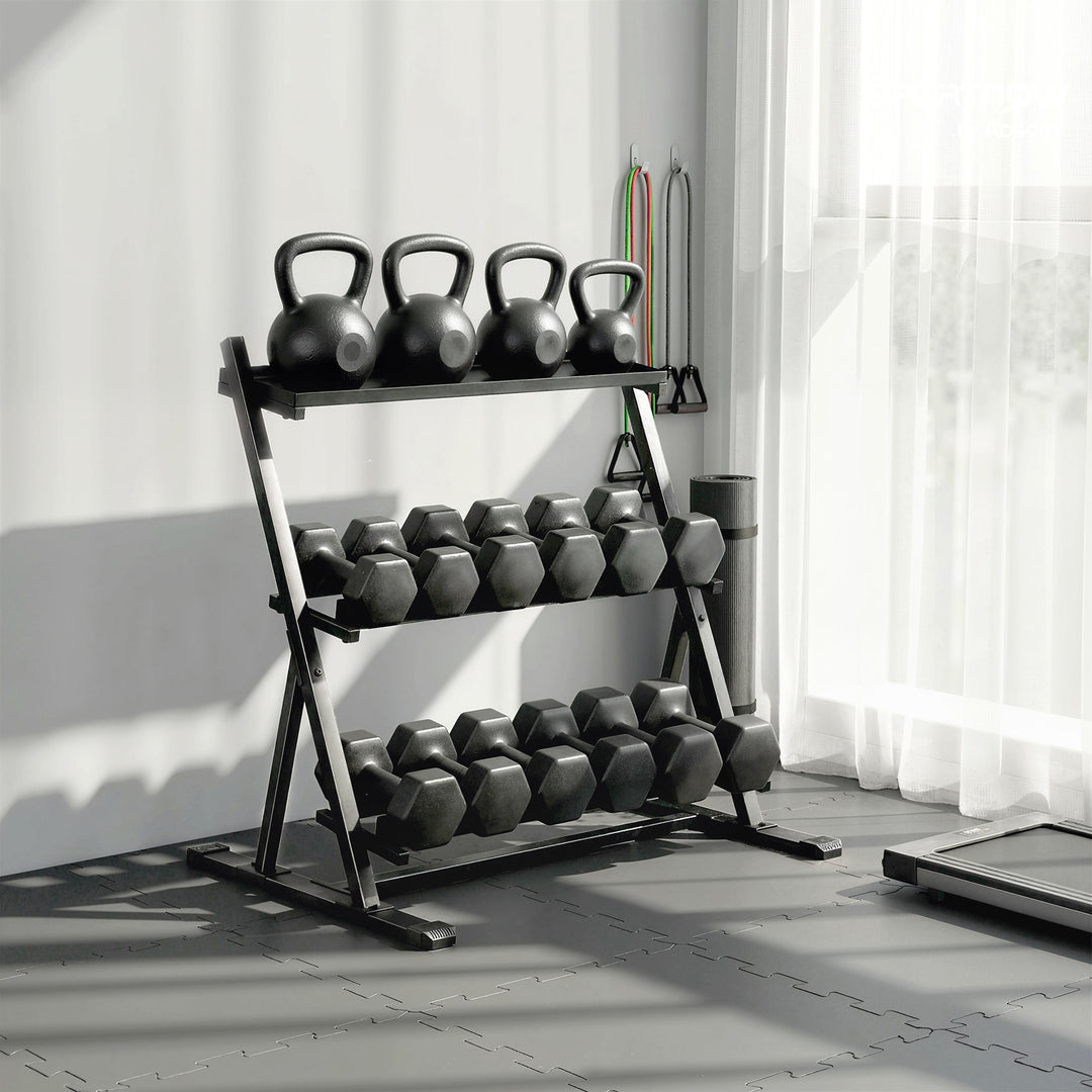 3-Tier Adjustable Dumbbell Rack, Heavy-Duty Weight Rack for Dumbbells,