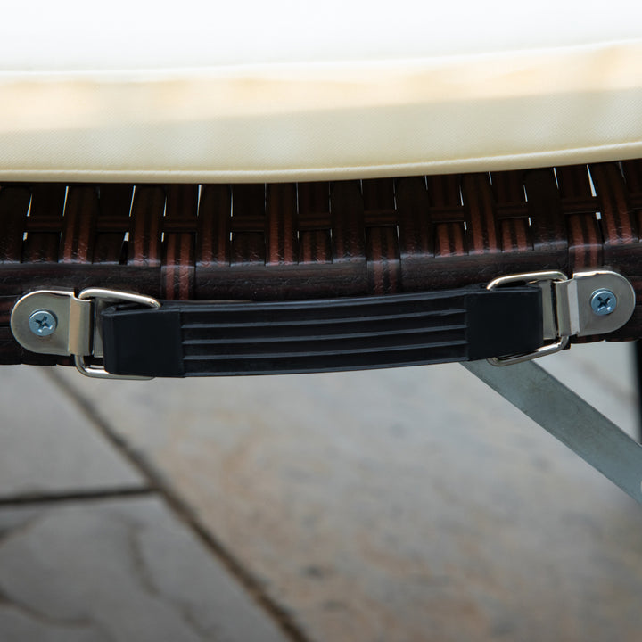 MCL Rattan Folding Sun Lounger Outdoor Chair with Cushion and Pillow Cream White