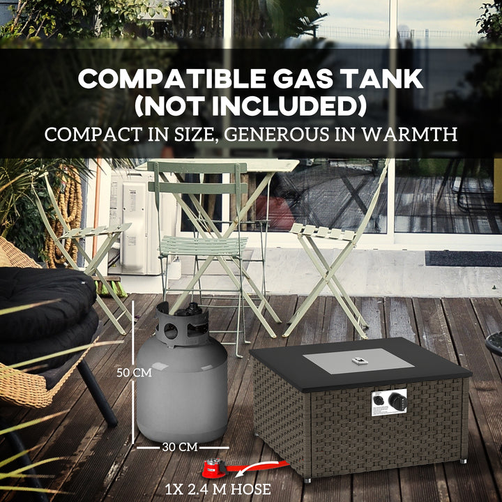 Rattan Gas Fire Pit Table for Garden, 13 KW Smokeless Propane Fire Pit with Lid, Square Garden Coffee Table with Patio Heater for Outdoor, Patio, 58 x 58 x 33 cm, Grey