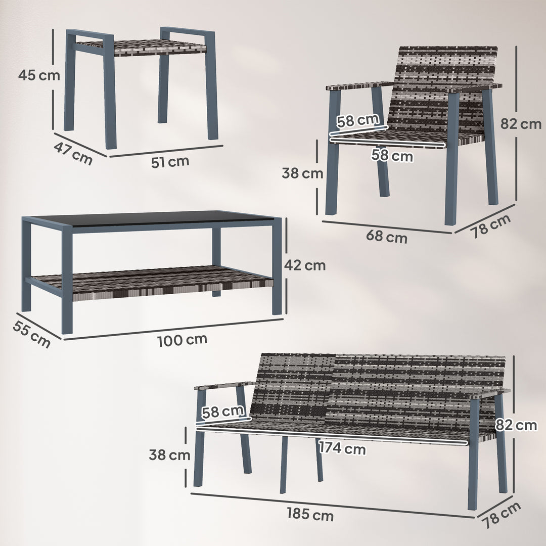 Six-Piece Rattan Garden Sofa Set - Grey