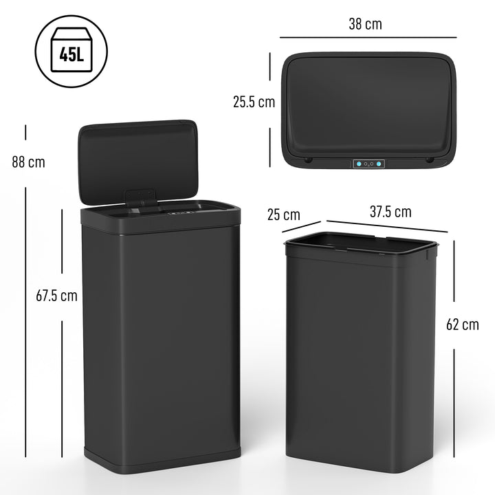 45L Stainless Steel Sensor Bin - Silver Tone