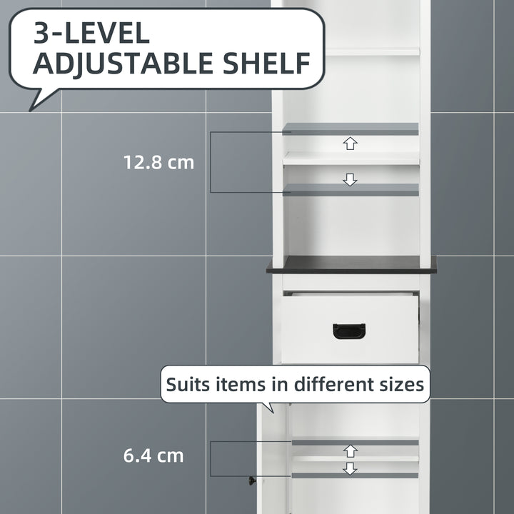 Tall Bathroom Cabinet, Freestanding Tallboy Storage Unit with Drawer and Adjustable Shelf for Living Room, White