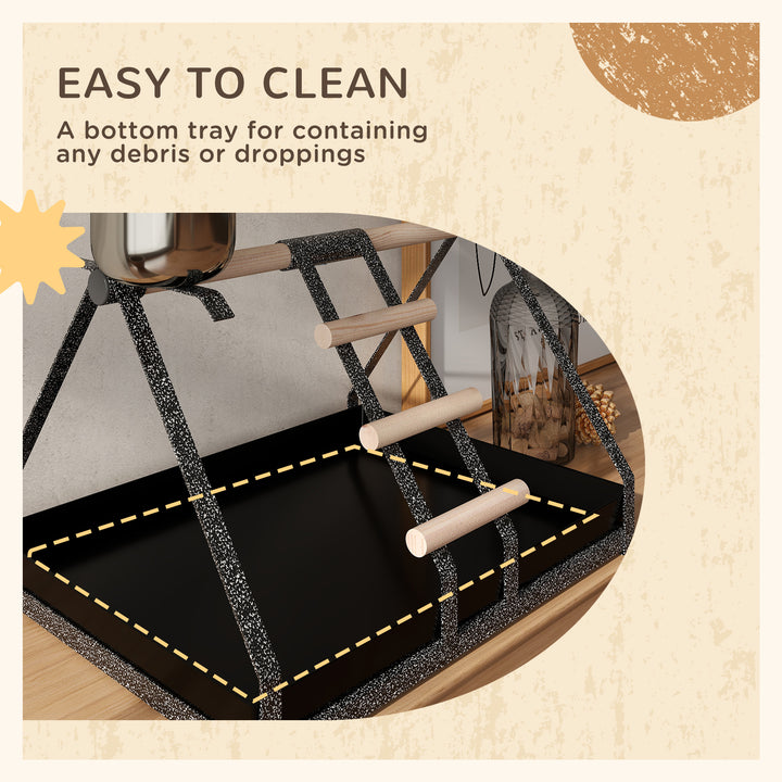 MCL Parrot Stand Bird Stand w/Wood Perch Ladder Feeder Removable Tray