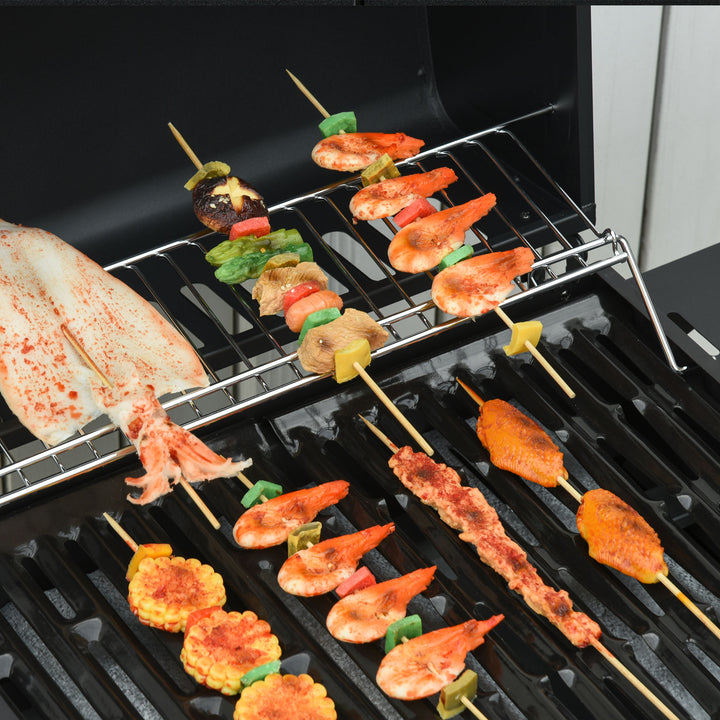 3+1 Burner Gas BBQ Grill, Outdoor Barbecue Trolley with Wheels, Warming Rack, Side Shelves, Cabinet, Thermometer for Garden, Party, Camping, 110L x 50W x 100Hcm, Black