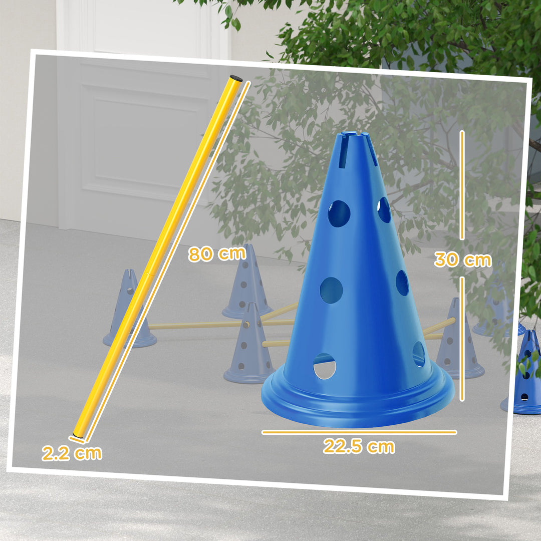 Dog Agility Equipment Set of Eight Cones, Eight Poles w/ Carry Bag, Four-Piece Adjustable Height Jumping Obstacles Blue